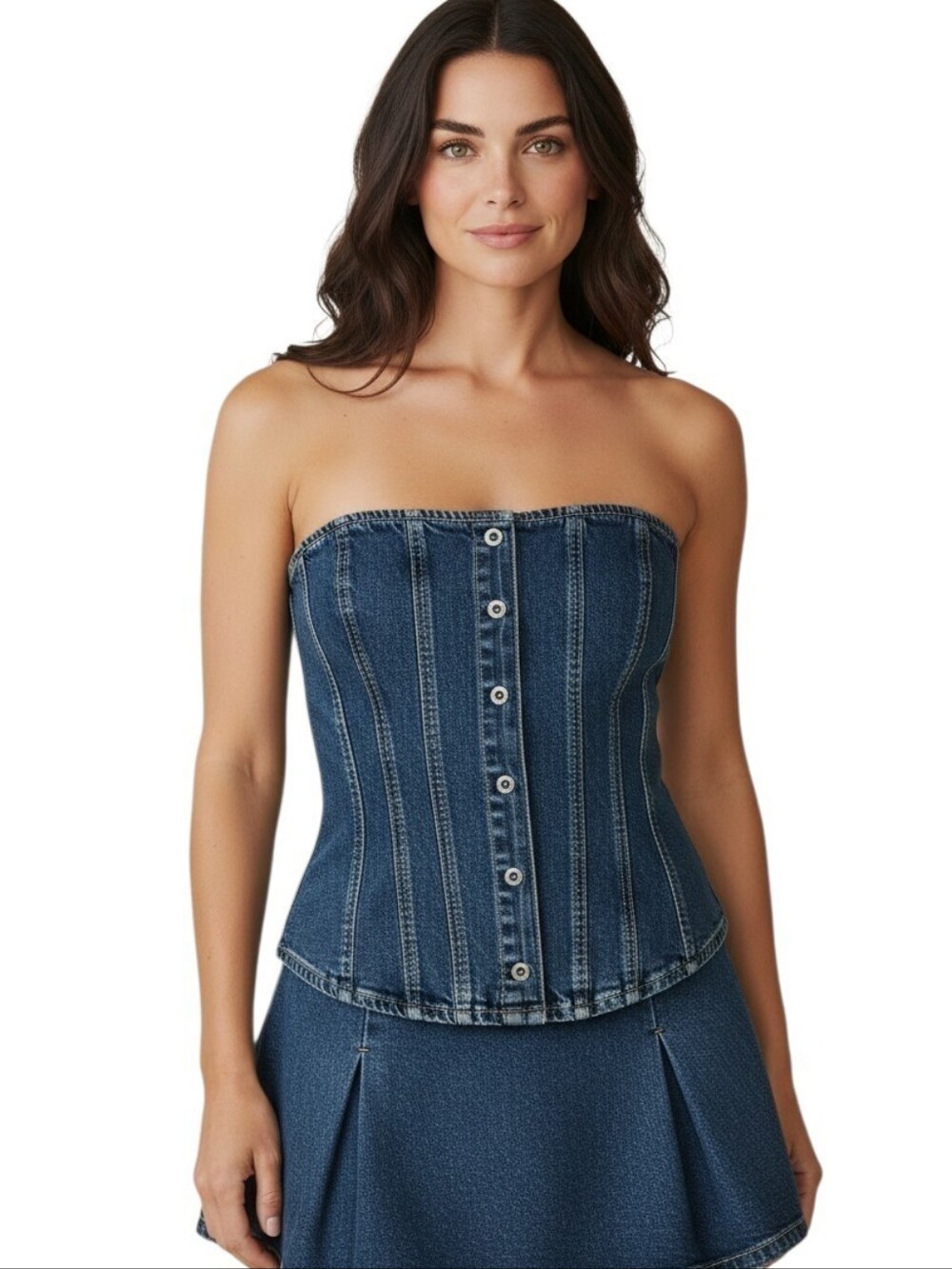 NWT Zara Blue Denim Corset Crop Top Strapless Jean Bandeau Size Medium